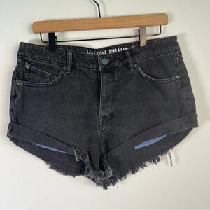 Volcom black high waist stone rolled denim shorts size 9